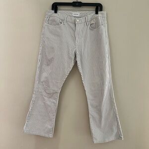 Frame Denim White with Blue Pinstripes Le Crop Mini Boot